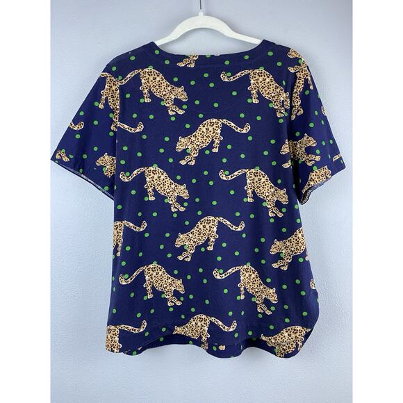 Maeve Sz L Navy Blue Big Cat Leopard Graphic Round Bottom Top-READ - Picture 3 of 11